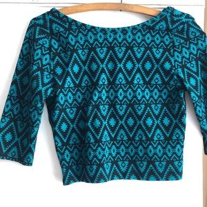 teal and black patterned crop top from forever 21